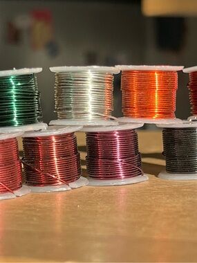 Assorted Colored Jewelry Wire Spools - Red, Green, Silver, Orange, Pink, Black